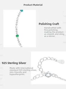 Detail of S925 sterling silver beads bracelet with blue and green accents and clasp