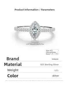 Detail view of 925 sterling silver ring showing 3.5x7mm marquise cut cubic zirconia stone