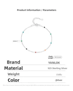 Detail showing 925 sterling silver chain with 2mm colored beads and 0.88g weight info