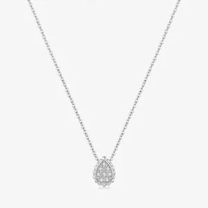 S925 Sterling Silver Water Drop Pendant Necklace Sparkling Zirconia Inlaid Elegant Pear Shaped Clavicle Chain Jewelry Gift