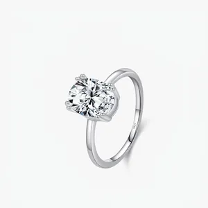 S925 Sterling Silver Oval Zirconia Ring For Women Simple Fashion Minimalist Four Prong Inlaid Geometric Finger Ring Jewelry Gift