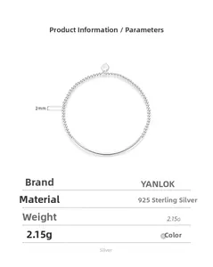 Parametri dettagliati del bracciale in argento S925 con perline da 2mm e peso 2,15g