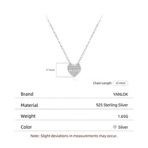 Elegant S925 sterling silver heart pendant necklace with shimmering cubic zirconia stones