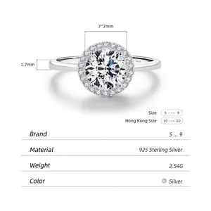Bague élégante en argent 925 avec oxyde de zirconium de 7mm et monture à 6 griffes