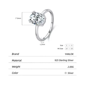 Minimalist S925 sterling silver ring with 7x9mm oval four-claw sparkling zircon stone