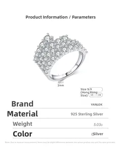 Macro detail of S925 sterling silver ring with multi-row pavé diamonds and width measurement