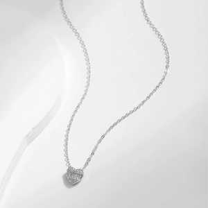 Sparkling S925 silver heart pendant necklace with micro-paved cubic zirconia gems