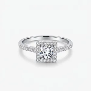 925 Sterling Silver Square Princess Cut Zirconia Halo Ring For Women French Vintage Luxury Wedding Engagement Ring Jewelry