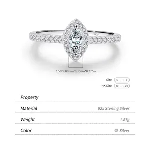 Luxury S925 sterling silver ring with marquise-cut cubic zirconia and micro-pave setting