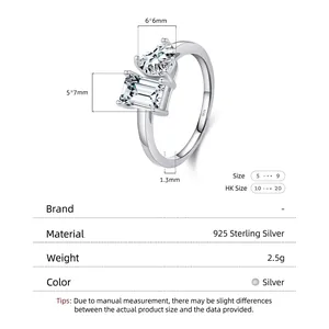 S925 sterling silver ring with emerald-cut green stone and heart-shaped diamond accents