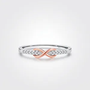 925 Sterling Silver Infinity Symbol Mobius Loop Ring With Zirconia Inlaid Two Tone Rose Gold Silver Fashion Ring For Women