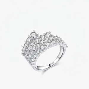 Luxurious 925 Sterling Silver Zirconia Row Ring Elegant Wave Design Full Drill Band Ring For Women Niche Fashion Jewelry