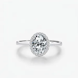 925 Sterling Silver Oval Halo Zirconia Ring Elegant Wedding Engagement Band For Women Fashion Jewelry Anniversary Gift