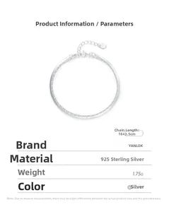 Detail view of double-layer S925 sterling silver flat snake and ring chain bracelet