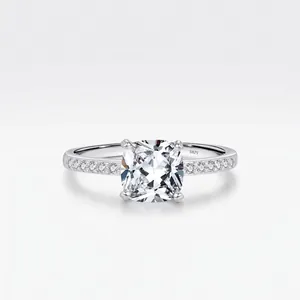 Luxury French Style 925 Sterling Silver Romantic Cushion Cut Zirconia Ring Elegant Square Sugar Cube Finger Ring For Women