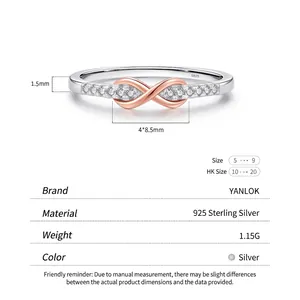S925 sterling silver Mobius infinity ring with sparkling cubic zirconia and rose gold