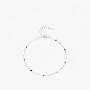 YANLOK 925 Sterling Silver Multi-color Beads Bracelet For Women Sweet Korean Style Minimalist Adjustable Silver Bead Chain Bracelet Jewelry