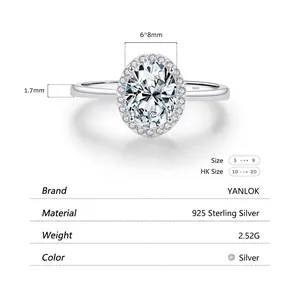 925 Sterling Silver Halo Ring with 6x8mm Oval Center Stone and Sparkling Diamond Accents