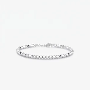 Bracelet en Argent Sterling 925 Perles Rondes pour Femmes Rétro Français Minimaliste Réglable Chaîne de Perles Polies Bijoux