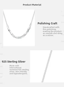 Macro detail of 925 sterling silver necklace featuring polished square tube beads