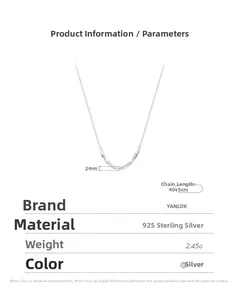 Macro shot of 925 sterling silver chain with 2mm square charm and 40+5cm length specs