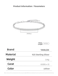 Detail view of S925 sterling silver bracelet with 13 Moissanite stones and dimensions