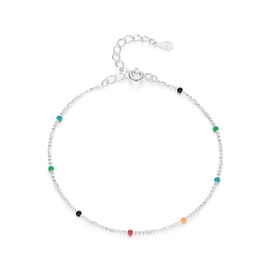 Colorful beaded s925 sterling silver bracelet with adjustable heart charm on white background