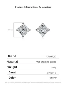 Spécifications des boucles d'oreilles fleur en argent 925, taille 7,5mm et 0,06Ct