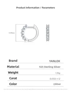 Detailed specs for 12mm S925 sterling silver hoop earrings featuring 12 moissanite stones