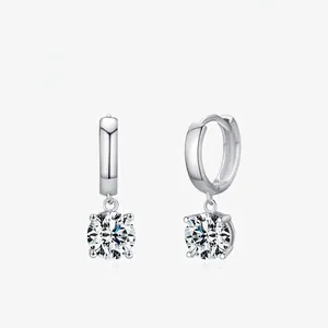925 Sterling Silver Moissanite Hoop Earrings D Color VVS1 Round Brilliant Cut Moissanite Drop Earrings For Women Jewelry Gift