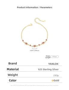 Detail view of S925 silver bracelet featuring ruby gem with sizing and weight specs