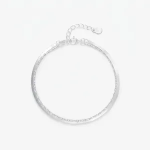 S925 Sterling Silver Layered Bracelet For Women Minimalist Flat Snake Bone Chain Adjustable Double Layer Jewelry Gift