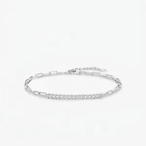 Elegant 925 Sterling Silver Moissanite Bracelet D Color VVS1 Paperclip Chain Adjustable Fashion Jewelry For Women Commute Gift