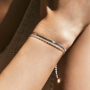 Minimalist S925 silver layered bracelet with snake and bead chains for women
