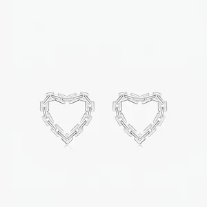 925 Sterling Silver Heart Chain Stud Earrings Minimalist Geometric Sweet Cool Style Jewelry For Women Daily Wear