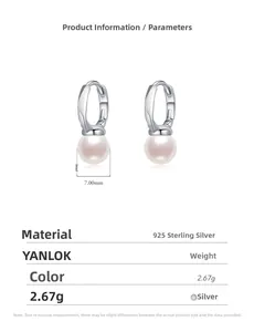 Detail of 7.00mm pearl earrings in 925 sterling silver with irregular geometric design