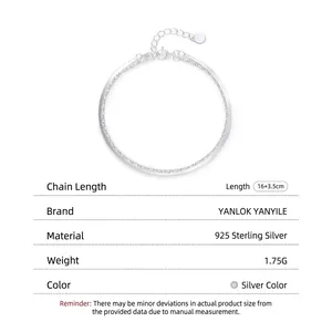 Double-layered 925 sterling silver flat snake chain bracelet with adjustable clasp