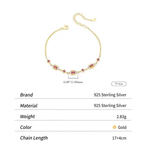French vintage S925 sterling silver gold bracelet with ruby and diamonds