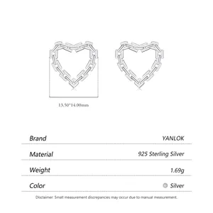 Minimalist s925 sterling silver heart-shaped chain link stud earrings for women