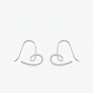 Boucles d'oreilles Crochet en Forme de Cœur en Argent Sterling S925 Texture Spirale Torsadée Bijoux Minimalistes pour Femmes