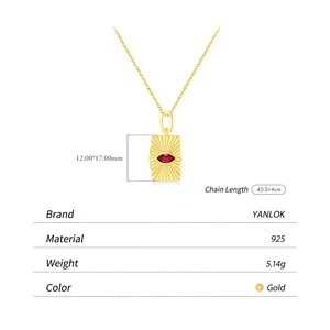 Gold s925 silver envelope pendant necklace with red marquise gemstone and box chain