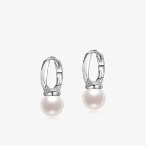 S925 Sterling Silver Artificial Pearl Drop Earrings French Elegant Minimalist Geometric Line Leverback Jewelry For Women