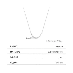 Minimalist S925 sterling silver necklace with 2mm square silver beads on a 40+5cm chain