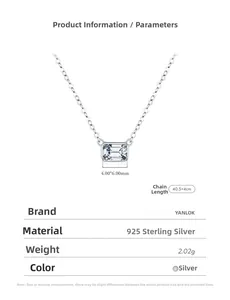 Macro shot of 925 sterling silver necklace with emerald-cut sparkling square pendant