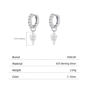 S925 sterling silver geometric hoop earrings with kite-cut zircon pendants for women