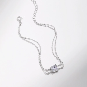 Bracciale a doppio strato in argento sterling S925 con uno zircone quadrato centrale