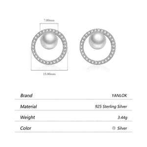 S925 sterling silver pearl stud earrings with a halo of sparkling pavé crystals