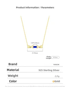 Detail view of S925 silver vine necklace with blue rectangular stone and dimensions