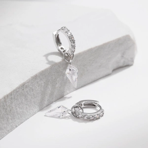 S925 silver geometric drop earrings with sparkling rhombic crystals and zircon inlay