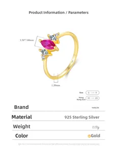 Macro detail of S925 silver ring featuring marquise pink stone and technical dimensions